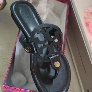 Tory Burch Black Sandals with Gold Accents